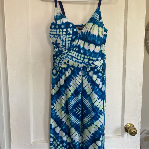Allison Brittney Dresses & Skirts - Green & blue maxi sleeveless V-neck Dress size M